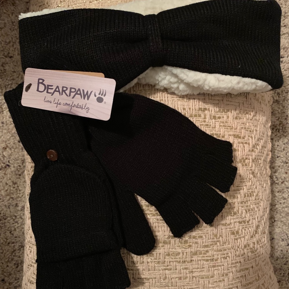 NWT Sherpa Earband and Knit Glove Set